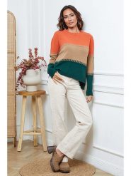 Joséfine Sweter "Lurcia" w kolorze beżowo-zielono-pomarańczowym rozmiar: M. Brązowe swetry Joséfine, m, bez wzorów, z kaszmiru, bez ramiączek. Za 195.99 zł.