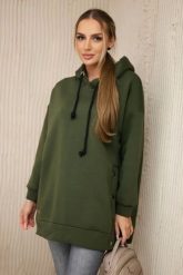 Bluza ocieplana z napami khaki. Brązowe bluzy KESI, l, bez wzorów, z bawełny, bez ramiączek, bez kaptura. Za 238.37 zł.