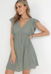 Ciemnozielona Sukienka Yaleteia. Zielone sukienki Born2be, na co dzień, l, z aplikacjami, z bawełny, boho, bez kołnierzyka, bez ramiączek, midi, rozkloszowane. W wyprzedaży za 111.99 zł.