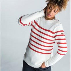 Sweter marynarski damski Tribord. Białe swetry TRIBORD, l, bez wzorów, z bawełny, sportowe, bez ramiączek. Za 119.99 zł.