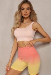 Jasnożółte Szorty Sportowe Kolarki High Waist z Gumką w Pasie Pianola. Żółte szorty sportowe Renee, bez wzorów, z podwyższonym stanem, na fitness i siłownię. W wyprzedaży za 39.99 zł.