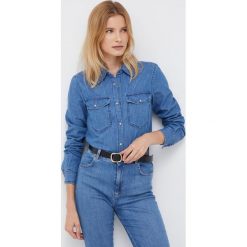 Sisley koszula damska regular z kołnierzykiem klasycznym. Niebieskie koszule Sisley, l, bez wzorów, klasyczne, bez kołnierzyka, bez ramiączek. Za 259.99 zł.