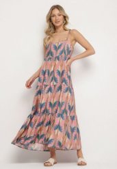 Różowo-Niebieska Sukienka o Rozkloszowanym Kroju Boho na Cienkich Ramiączkach Tosave. Czerwone sukienki Born2be, na co dzień, l, z aplikacjami, boho, bez kołnierzyka, bez ramiączek, midi, proste. Za 89.99 zł.