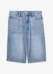 Bermudy dżinsowe mid waist, low stretch. Niebieskie jeansy bonprix, bez wzorów, z bawełny, z obniżonym stanem. Za 122.99 zł.