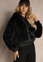 Czarna Kurtka Futrzana Rozpinana z Kapturem Kikilena. Czarne kurtki Renee, na zimę, l, bez wzorów, z futra, eleganckie, z kapturem. W wyprzedaży za 59.49 zł.