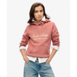 Luksusowa bluza z kapturem z metalicznym logo. Czerwone bluzy z kapturem Superdry, bez wzorów, z kapturem. Za 382.55 zł.