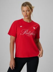 4F Koszulka kibica damska - czerwona S. Czerwone t-shirty sportowe 4f, s, bez wzorów, z bawełny, bez ramiączek. Za 59.99 zł.