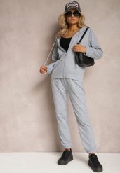 Szary Komplet Dresowy Zasuwana Bluza z Kapturem i Spodnie Joggery Scaellia. Szare bluzy Renee, s, bez wzorów, z dresówki, bez ramiączek, z kapturem. W wyprzedaży za 43.99 zł.