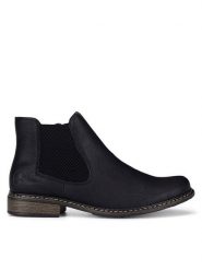 Rieker Botki Z4994-00 Czarny. Czarne botki Rieker, bez wzorów, bez obcasa, na płaskiej podeszwie, bez zapięcia. Za 230.99 zł.