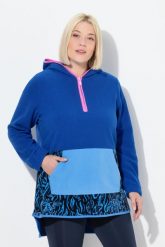 Damskie Bluza z kapturem polar szerokie kolorowe pasy kaptur długi rękaw. Niebieskie bluzy z kapturem Ulla Popken, plus size, bez wzorów, z elastanu, z kapturem. Za 279.99 zł.