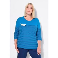 Damskie Bluzka pasy papierowa łódka dekolt łódkowy rękawy 3/4. Niebieskie bluzki Ulla Popken, plus size, bez wzorów, z bawełny, bez kołnierzyka, plus size, bez ramiączek. Za 139.99 zł.