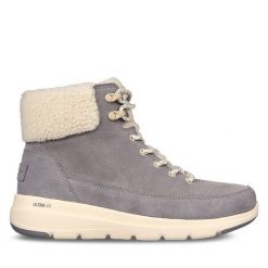 Botki Skechers. Szare botki Skechers, bez wzorów, bez obcasa, na płaskiej podeszwie, bez zapięcia. Za 259.99 zł.
