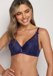 Granatowy Biustonosz z Koronką Typu Push-Up Selovia. Niebieskie biustonosze Born2be, bez wzorów, z koronki. Za 49.99 zł.