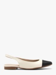 Kremowo czarne baleriny typu slingback. Brązowe baleriny Ryłko, bez wzorów, z gumy, z okrągłym noskiem, bez obcasa, na płaskiej podeszwie, bez zapięcia. W wyprzedaży za 249.99 zł.