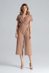 Brązowy Kombinezon z Szerokimi Nogawkami 7/8 z Kopertowym Dekoltem. Brązowe kombinezony Figl, l, bez wzorów, z materiału, eleganckie, bez kołnierzyka, bez ramiączek. Za 309.00 zł.