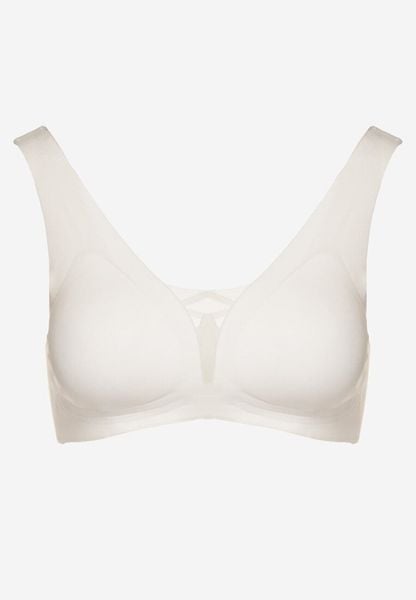 Biały Sportowy Biustonosz Zdobiony Siateczką i Gorsetową Aplikacją Salinalla. Białe biustonosze sportowe Renee, z aplikacjami, na fitness i siłownię. Za 69.99 zł.