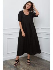 Fleur de Lin Lniana sukienka "Gustavo" w kolorze czarnym rozmiar: XL. Czarne sukienki Fleur de Lin, xl, bez wzorów, ze lnu, bez kołnierzyka, bez ramiączek, maxi. Za 175.26 zł.