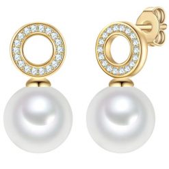 Rafaela Donata Kolczyki z Srebra Sterling w zlocie z cyrkonia i perla muszlowa 1 ct Damski. Białe kolczyki Rafaela Donata, z cyrkonią, pozłacane. Za 129.99 zł.