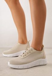 Beżowe Minimalistyczne Buty Sportowe z Siateczki na Tłoczonej Podeszwie Zanera. Brązowe buty treningowe Born2be, bez wzorów, z jeansu, bez zapięcia, na fitness i siłownię. Za 79.99 zł.