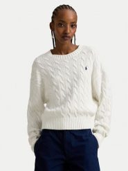 Polo Ralph Lauren Sweter 211A96245003 Biały Relaxed Fit. Białe swetry Polo Ralph Lauren, m, bez wzorów, z bawełny, bez ramiączek. Za 989.99 zł.