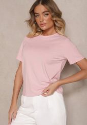 Różowy Casualowy T-shirt z Wiskozy Arisanda. Czerwone t-shirty Renee, m, bez wzorów, z jeansu, eleganckie, bez kołnierzyka, bez ramiączek. W wyprzedaży za 39.99 zł.