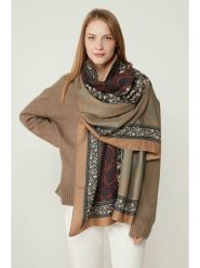 Lucky Bees Szal w kolorze beżowo-granatowym - 180 x 90 cm rozmiar: onesize. Brązowe szaliki i kominy Lucky Bees, bez wzorów, z materiału. Za 104.89 zł.