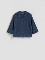 Kardigan z dodatkiem wełny z alpaki - granatowy. Niebieskie swetry Reserved, l, bez wzorów, z dzianiny, bez ramiączek. Za 149.99 zł.