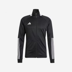 Bluza treningowa do piłki nożnej ADIDAS Sereno. Czarne bluzy z kapturem adidas, xl, bez wzorów, z dresówki, bez kaptura, na fitness i siłownię. Za 119.99 zł.