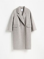 Płaszcz handmade z wełną - jasnoszary. Szare płaszcze Reserved, l, bez wzorów, z tkaniny, bez kaptura. Za 499.99 zł.