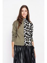 ASSUILI Sweter w kolorze czarno-oliwkowo-białym rozmiar: 36. Białe swetry Assuili, bez wzorów, klasyczne, bez ramiączek. Za 113.99 zł.