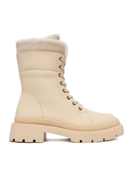 DeeZee Trzewiki 13096-19 Beżowy. Brązowe botki DeeZee, bez wzorów, z materiału, bez obcasa, na płaskiej podeszwie, bez zapięcia. Za 249.99 zł.