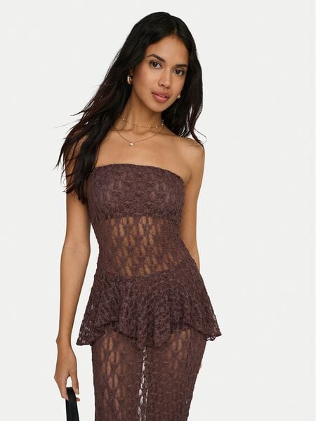 ONLY Top Aya 15375823 Brązowy ciemny Slim Fit. Brązowe topy ONLY, xs, bez wzorów, z syntetyku, bez kołnierzyka, bez ramiączek. Za 84.99 zł.