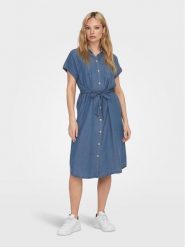 ONLY Sukienka koszulowa Pema 15250429 Granatowy Loose Fit. Niebieskie sukienki ONLY, xs, bez wzorów, z wiskozy, bez kołnierzyka, bez ramiączek, koszulowe. Za 109.99 zł.