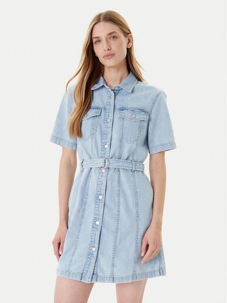 Tommy Jeans Sukienka jeansowa DW0DW21168 Niebieski Regular Fit. Niebieskie sukienki Tommy Jeans, xs, bez wzorów, z bawełny, bez kołnierzyka, bez ramiączek. Za 309.99 zł.