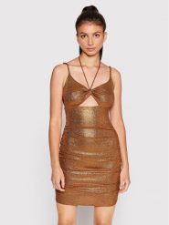 Guess Sukienka koktajlowa W2YK44 KB840 Pomarańczowy Slim Fit. Brązowe sukienki Guess, xxl, z aplikacjami, z syntetyku, wizytowe, bez kołnierzyka, bez ramiączek. Za 269.99 zł.