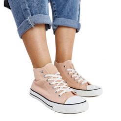 Jasnoróżowe wysokie trampki Eliska. Czerwone trampki bez wzorów, eleganckie, przed kolano, bez zapięcia. Za 74.48 zł.