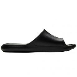 Klapki Nike Victori One Shower Slide CZ7836-001 czarne. Czarne klapki bez wzorów, z materiału, sportowe, bez obcasa, bez zapięcia. W wyprzedaży za 201.50 zł.