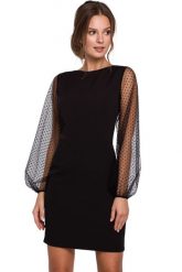 Sukienka elegancka wieczorowa z bufiastymi rękawami z siateczki czarna. Czarne sukienki Sukienki.shop, na wesele, m, bez wzorów, eleganckie, bez kołnierzyka, bez ramiączek, mini, dopasowane. Za 229.00 zł.