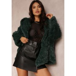 Ciemnozielony Płaszcz Krótki Oversize z Futerka Hripsimeh. Zielone płaszcze Renee, na jesień, bez wzorów, bez kaptura. W wyprzedaży za 349.99 zł.