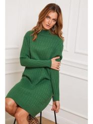 So Cachemire Sukienka dzianinowa "Doumbia" w kolorze zielonym rozmiar: XL. Zielone sukienki So Cachemire, na co dzień, xl, bez wzorów, z dzianiny, bez kołnierzyka, bez ramiączek, midi, proste. Za 191.42 zł.