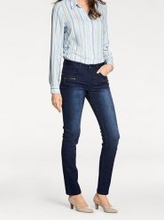 Heine Dżinsy - Slim fit - w kolorze granatowym rozmiar: 36. Niebieskie jeansy Heine, bez wzorów, klasyczne. Za 101.23 zł.