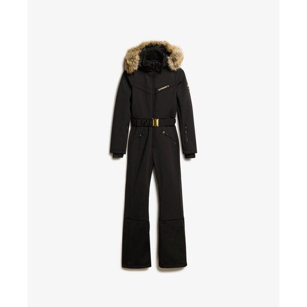 Damski kombinezon narciarski Superdry. Czarne kombinezony Superdry, s, bez wzorów, z futra, eleganckie, bez kołnierzyka, bez ramiączek. Za 1,701.35 zł.