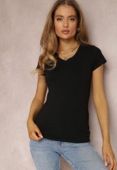 Czarny T-shirt Mirasura. Czarne t-shirty Renee, l, bez wzorów, z dzianiny, bez kołnierzyka, bez ramiączek. W wyprzedaży za 23.99 zł.