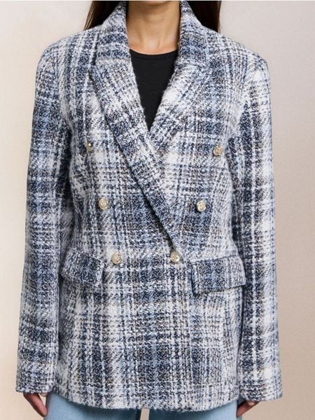 Żakiet w kratę - wielobarwny. Marynarki i żakiety Sinsay, l, bez wzorów, bez ramiączek. Za 79.99 zł.