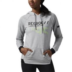 Bluza sportowa damska Reebok AJ7423. Szare bluzy z kapturem Reebok, l, bez wzorów, z tkaniny, z kapturem, do biegania. Za 237.00 zł.