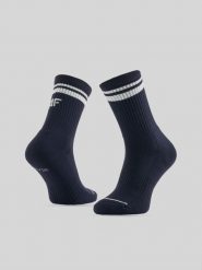 4F Skarpetki tenisowe długie (2-pack) damskie - granatowe 39-42. Niebieskie skarpetki 4f, bez wzorów, na fitness i siłownię. Za 39.99 zł.