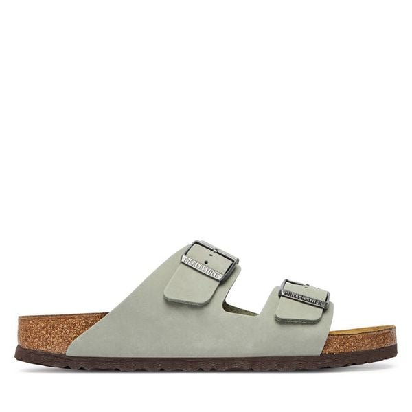 Klapki Birkenstock. Zielone klapki Birkenstock, bez wzorów, bez obcasa, bez zapięcia. Za 549.99 zł.