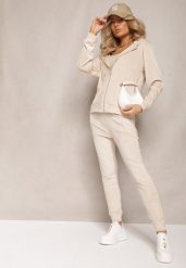 Jasnobeżowy Welurowy Komplet Dresowy Bluza z Kapturem i Proste Spodnie Arislo. Brązowe bluzy Renee, l, bez wzorów, z dresówki, z kapturem. W wyprzedaży za 67.99 zł.