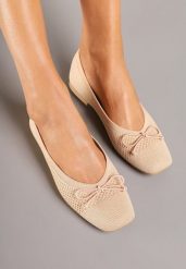 Jasnobeżowe Plecione Balerinki na Płaskiej Podeszwie z Kokardą Felarine. Brązowe baleriny Renee, bez wzorów, eleganckie, bez obcasa, na płaskiej podeszwie, bez zapięcia. Za 59.99 zł.