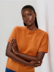 Bawełniany sweter - pomarańczowy. Brązowe swetry Reserved, l, bez wzorów, z bawełny, bez ramiączek. Za 109.99 zł.